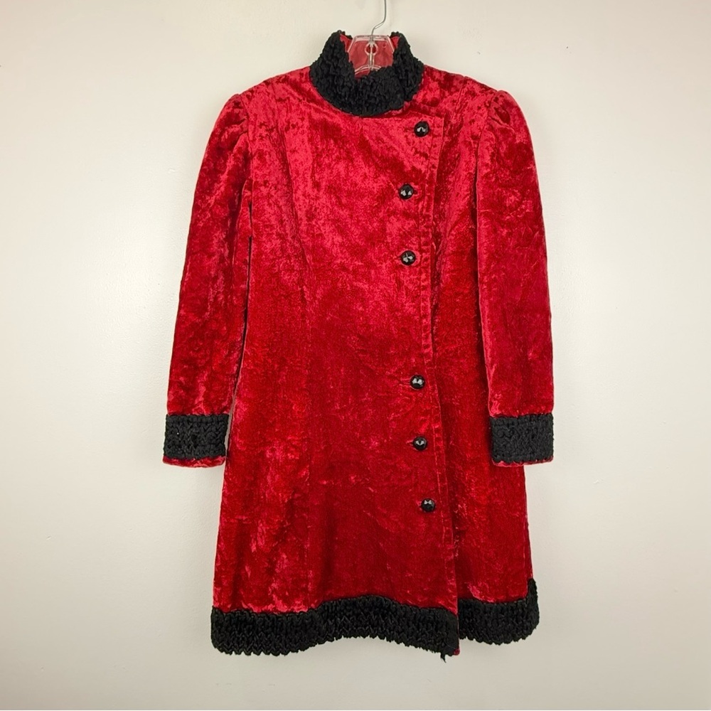 Chic Red Velvet Women's Cape with Black Trim